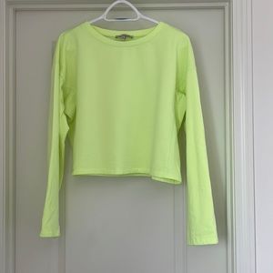 Express crop crew neck sweatshirt. Long sleeve. Neon yellow. Medium.